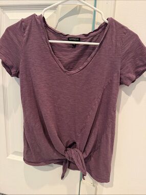 Express Women's Mauve Tie-Front V-Neck Crop Top